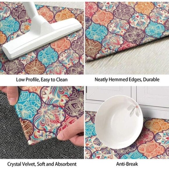 Boho Floral Kitchen Bath Rugs Mat Non-Slip Washable Runner 2pc - Picture 7 of 8